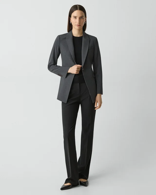 Theory Etiennette Blazer in Good Wool in CHARCOAL MELANGE 96% Wool, 4% Elastane, photo 5 of 12 from Theory