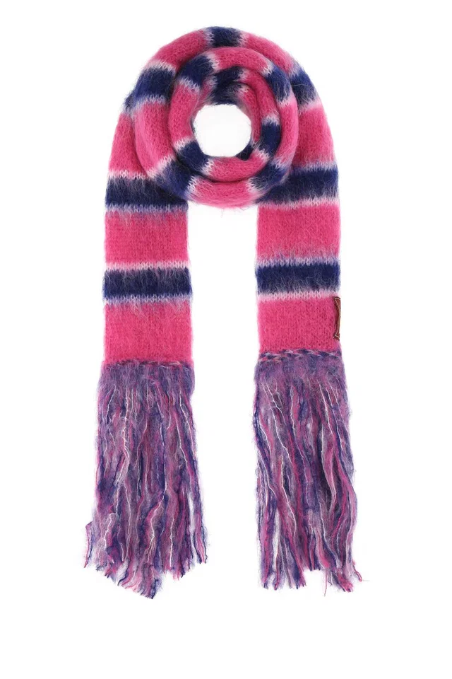 Marni Striped Mohair Blend Scarf — Pink Exterior: Nylon Wool Scarfs in Pink Nylon from HEWI