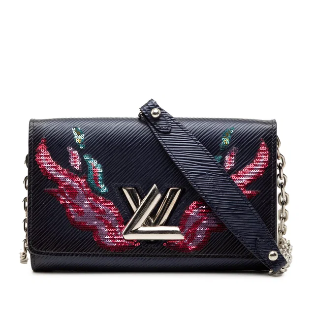 Blue Louis Vuitton Epi Sequin Flames Twist Chain Wallet Crossbody Bag in Blue Leather from Designer Revival