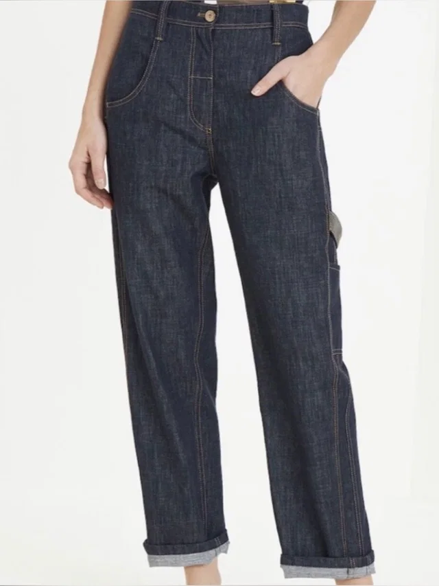 Brunello Cucinelli Japanese Denim Workwear Trousers in orange|blue Denim from Poshmark