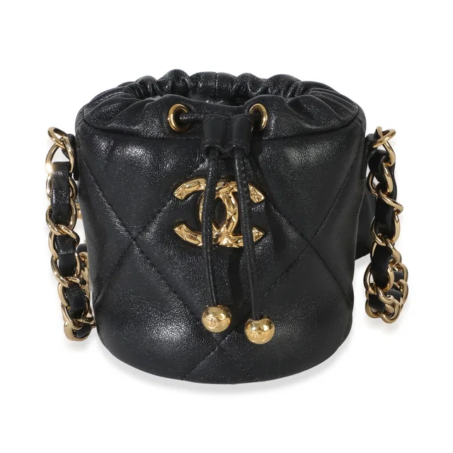Chanel Black Quilted Lambskin Micro Bucket Bag Leather Handbag in Black Lambskin from HEWI