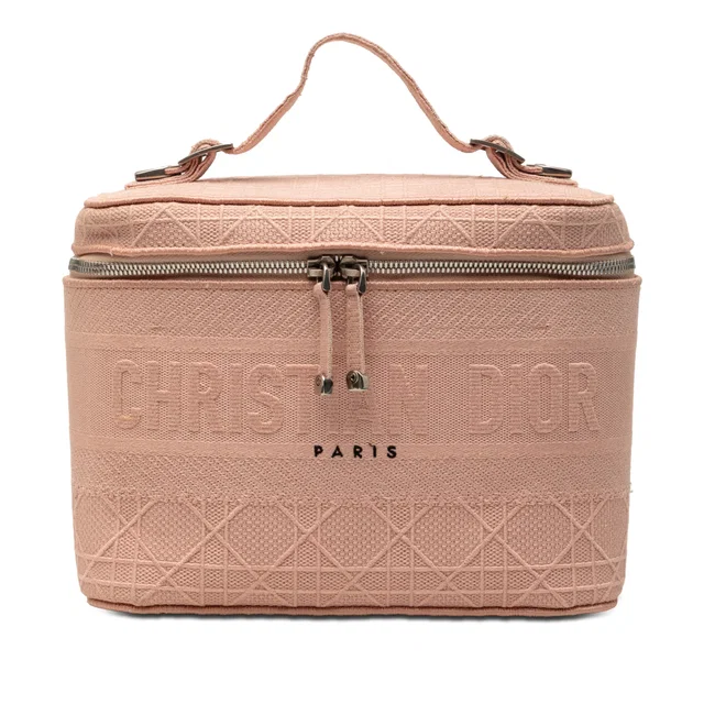 Pink Dior Diortravel Canvas Cannage D Lite Vanity Case in Pink Canvas from Designer Revival