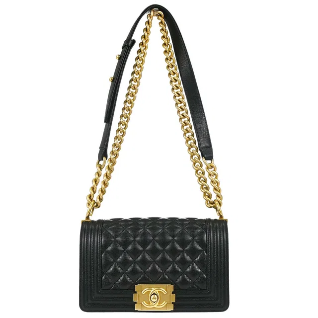 Boy Chanel 2019 Black Caviar Skin Small Chain Shoulder Bag in Black Caviar leather from AMORE Vintage Tokyo