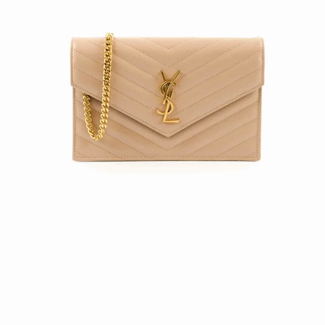 Saint Laurent Cassandre Envelope Wallet on Chain WOC Beige in Beige Leather from The Purse Affair
