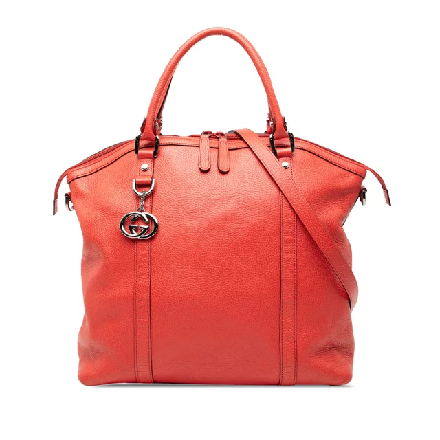 Red Gucci Large Leather GG Charm Dome Satchel in Red Leather from Designer Revival