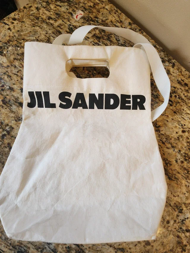 Jil Sander White Canvas Tote With Bold Black Logo in white|black Canvas from Poshmark