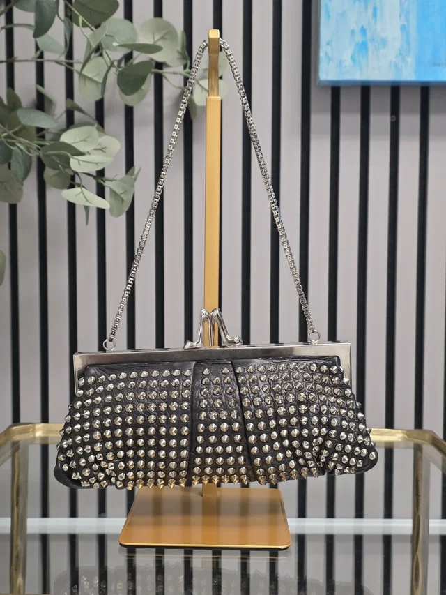 Christian Louboutin Miss Loubi Spiked Black Patent Chain Clutch Rare Heel Clasp in black|silver|gray Patent leather from Poshmark