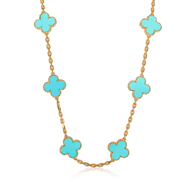 Alhambra Vintage Turquoise 10 Station In 18k Yellow Gold | Van Cleef & Arpels | Buy at in Blue from Truefacet