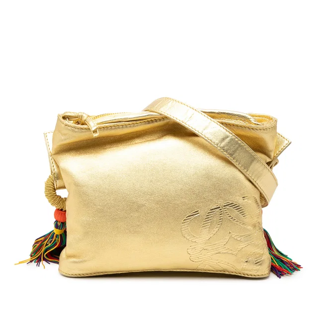 Gold LOEWE Nappa Flamenco Tassel Crossbody in Gold Nappa leather from Designer Revival