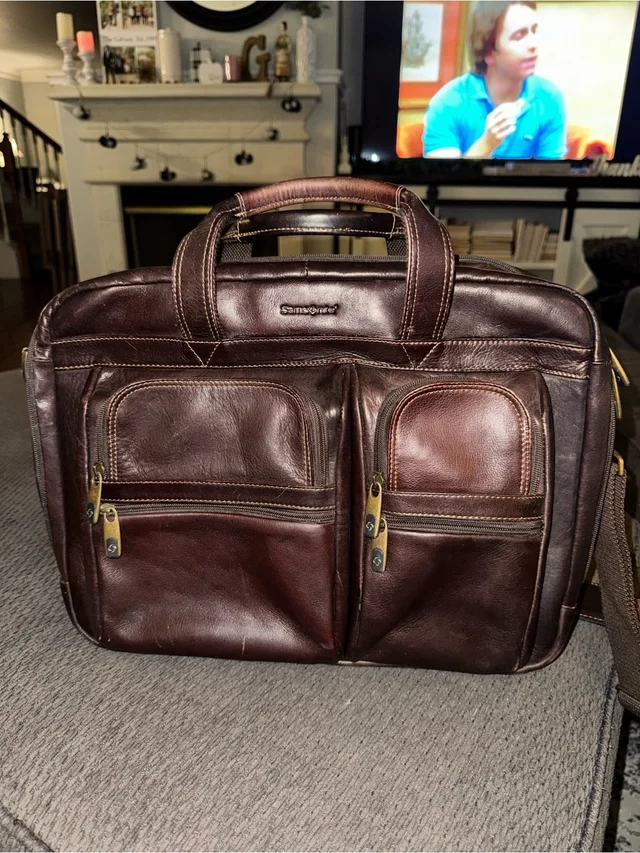 Samsonite Dark Brown Leather Briefcase With Dual Front Pockets in brown|red Leather from Poshmark