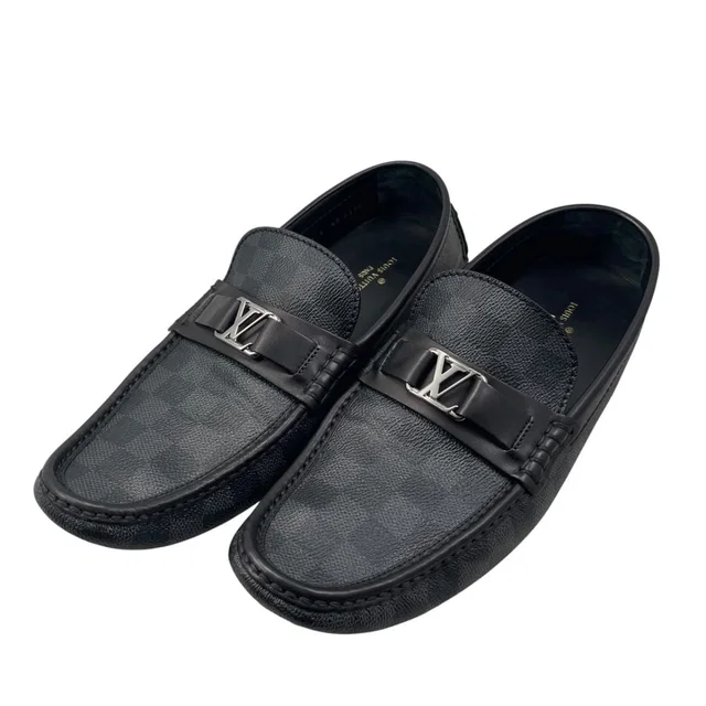 Louis Vuitton Loafers Hockenheim Line Damier Leather Black 9 in Black Leather from The Reluxe