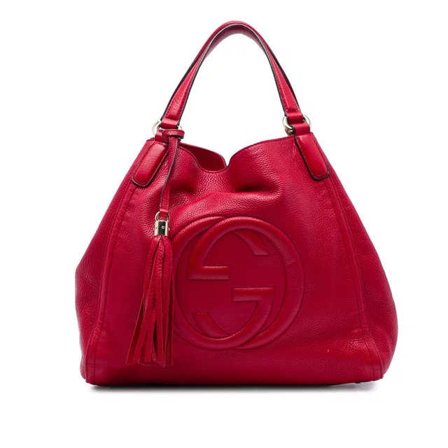 Red Gucci Medium Calfskin Soho Cellarius Tote in Red Calfskin from Designer Revival