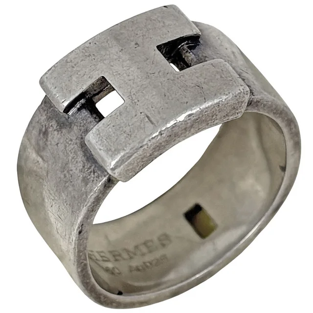 Hermès Crest Ring Logo 925 Sterling Silver in Silver from The Reluxe