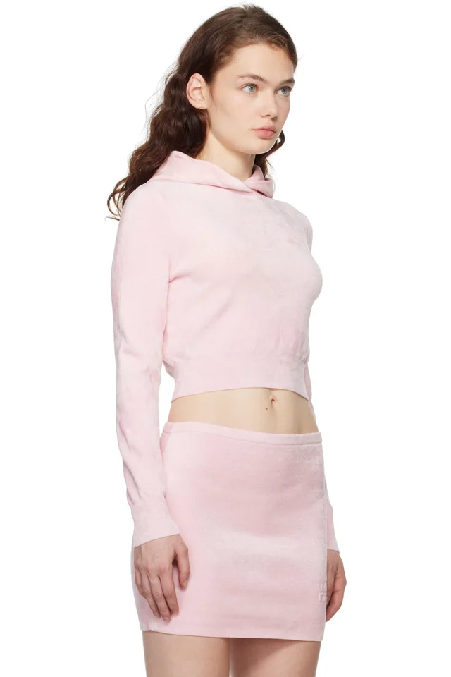 alexanderwang.t Pink Cropped Long Sleeve Hoodie, photo 2 of 4 from SSENSE