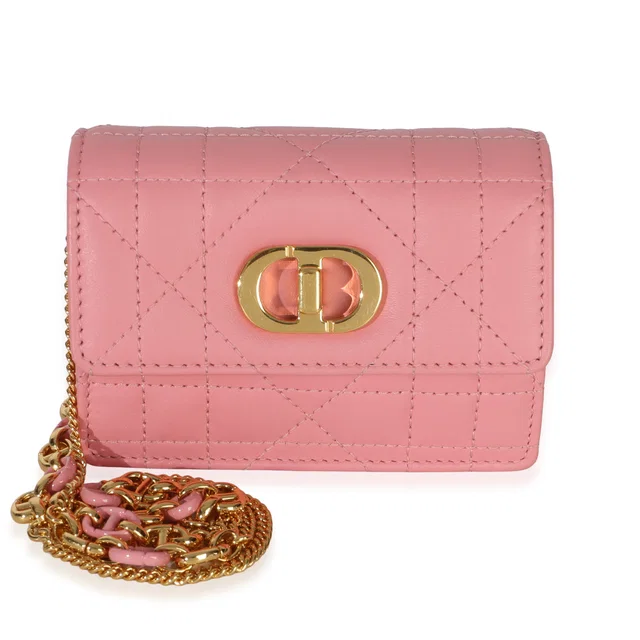 Dior Pink Macrocannage Calfskin Micro Miss Caro Chain Bag Leather Handbag in Pink Calfskin from HEWI