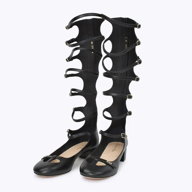 Dior Bondage Strap Long Boots Pumps Black in Black Leather from The Reluxe