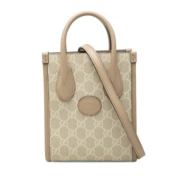 Beige Gucci Mini GG Supreme Interlocking G Satchel in Beige Coated canvas from Designer Revival