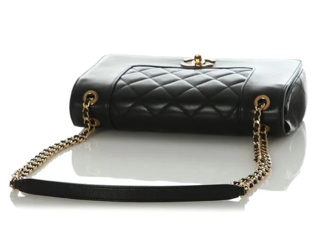 Chanel Medium Black Part-Quilted Calfskin Mademoiselle Flap in Black Calfskin from Ann's Fabulous Finds, photo 7 of 9