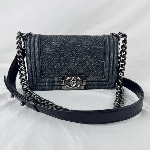 Chanel Small Denim Boy Bag in Calfskin leather, Denim, Metal, ruthenium from Reowned