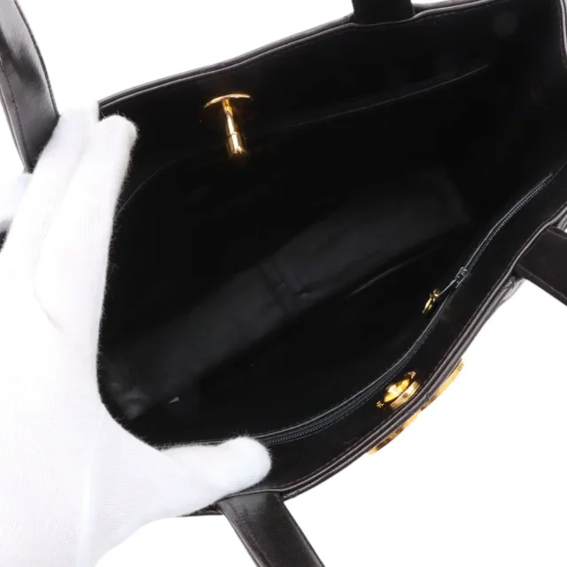 Chanel Matelassé Stitch CC Turnlock Tote Bag, Black, Made around 1995 in Black Lambskin from VINTAGE QOO TOKYO, photo 6 of 10
