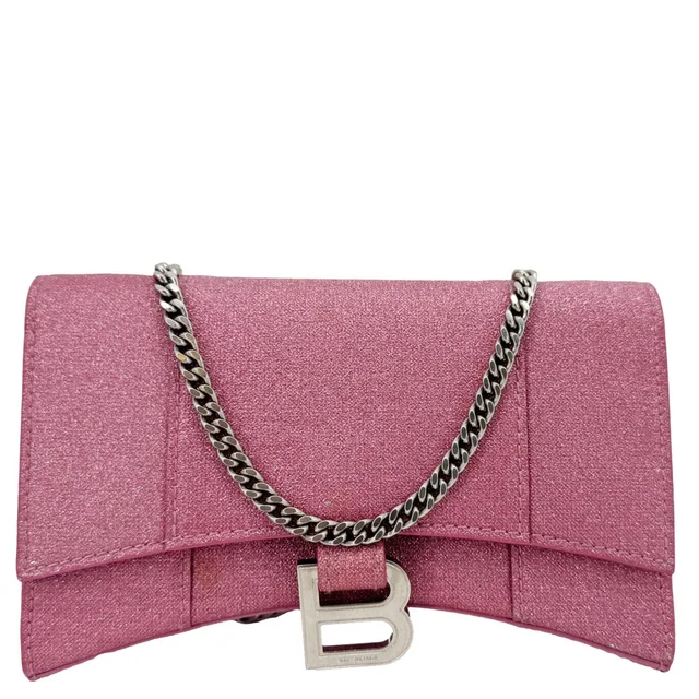 Balenciaga Hourglass Leather Wallet On Chain Shoulder Bag Pink in Pink Leather from Dallas Designer Handbags