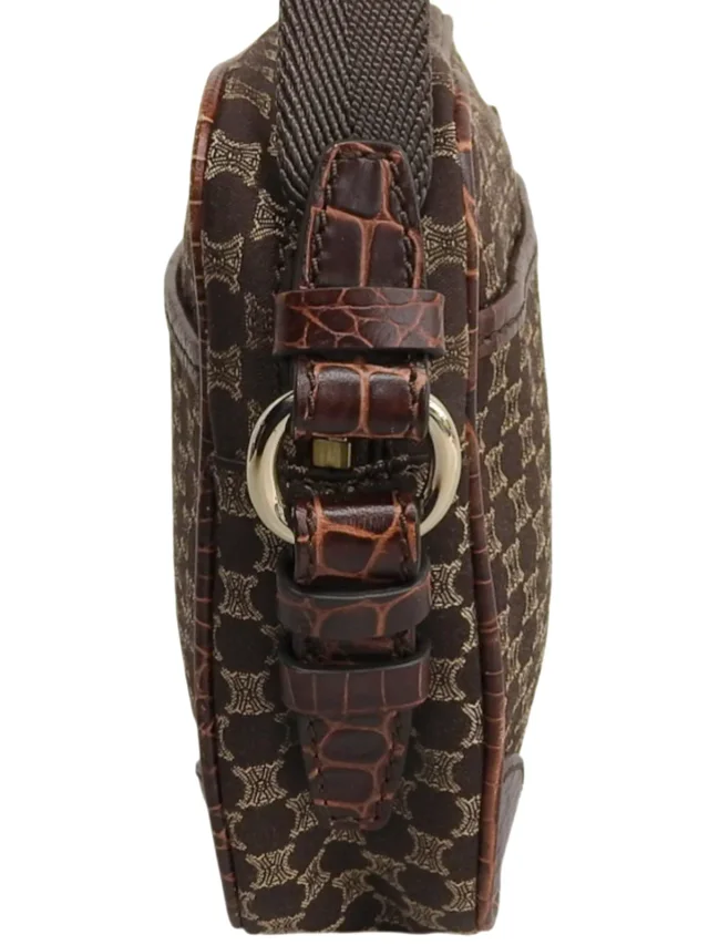 Celine Canvas Croco Embossed Macadam Pattern Shoulder Bag Brown in Brown Canvas from VINTAGE QOO TOKYO, photo 4 of 10