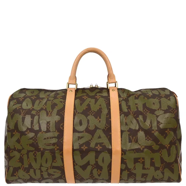 Louis Vuitton Khaki Monogram Graffiti Keepall 50 Duffle Bag M92196 in Green Canvas from AMORE Vintage Tokyo