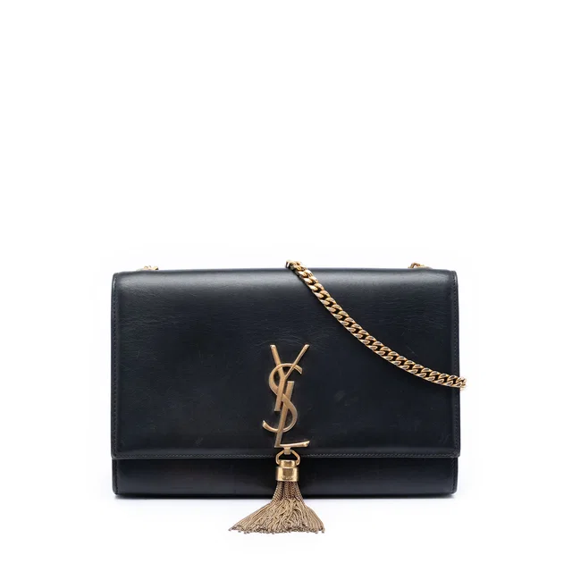Black Saint Laurent Medium Smooth Calfskin Classic Monogram Kate Tassel Crossbody in Black Calfskin from Designer Revival