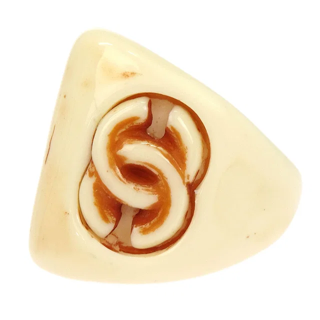 Chanel Ring Acrylic Ivory #52 01P in White Resin from AMORE Vintage Tokyo