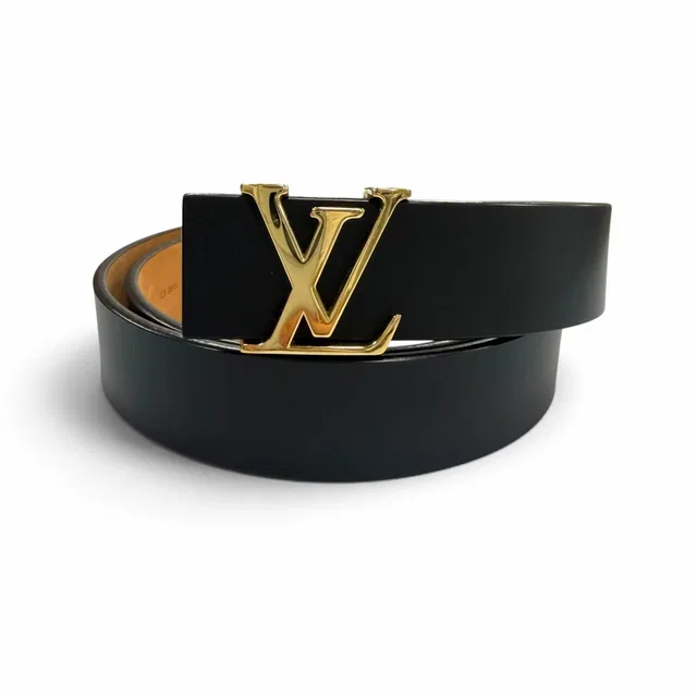 Ceinture LV Leather Belt Black Gold 85/34 in Black Leather from The Reluxe