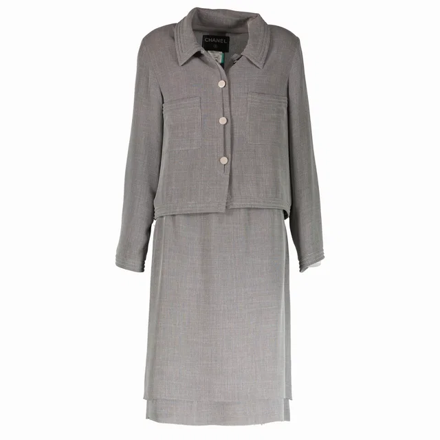 Chanel 99P Grey Jacket/Skirt Set in Grey from Labellov