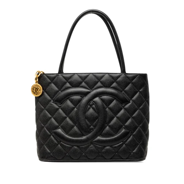 Black Chanel Caviar Medallion Tote in Black Caviar leather from Designer Revival