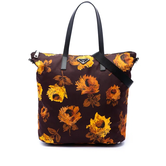 Brown Prada Tessuto Stampato Satchel in Brown Nylon from Designer Revival