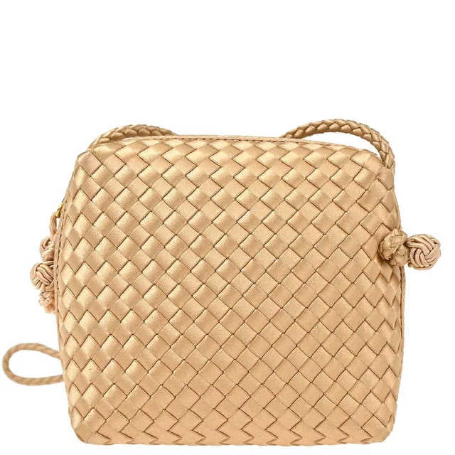 Bottega Veneta Beige Satin Intrecciato Shoulder Bag in Beige Woven leather from AMORE Vintage Tokyo