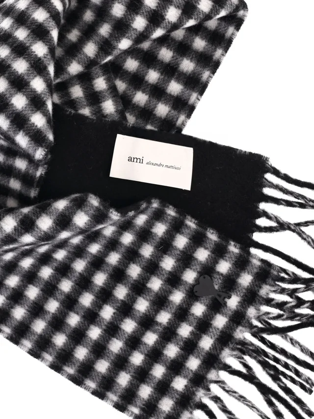 Ami Paris AMI Checked Fringed Scarf, photo 3 of 3 from SENSER