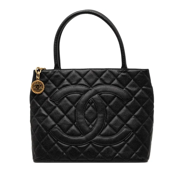 Black Chanel Caviar Medallion Tote in Black Caviar leather from Designer Revival