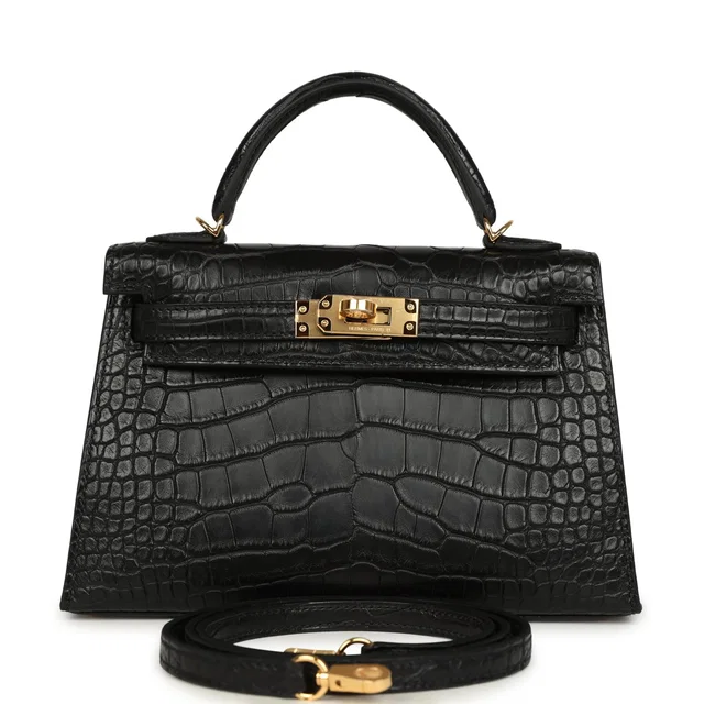 Hermès Special Order (HSS) Kelly Sellier 20 Black Verso Matte Alligator Gold Hardware in Black Crocodile from Madison Avenue Couture