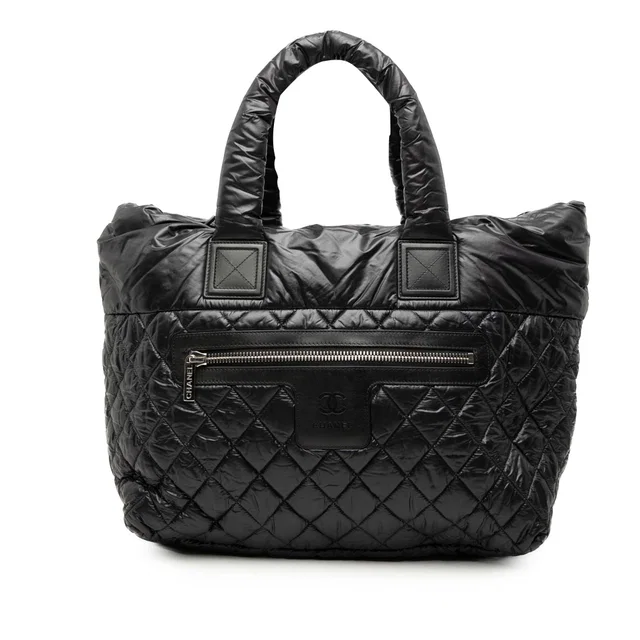 Black Chanel Medium Quilted Nylon Reversible Coco Cocoon Tote in Black Nylon from Designer Revival