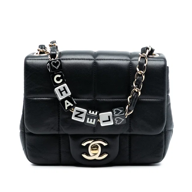Black Chanel Mini Square Lambskin Resin Crystal Monacoco Flap Crossbody Bag in Black Lambskin from Designer Revival