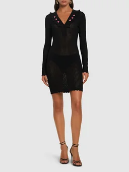 Alessandra Rich Straight dress with V-neckline in 100% Wool, photo 2 of 5 from LUISAVIAROMA
