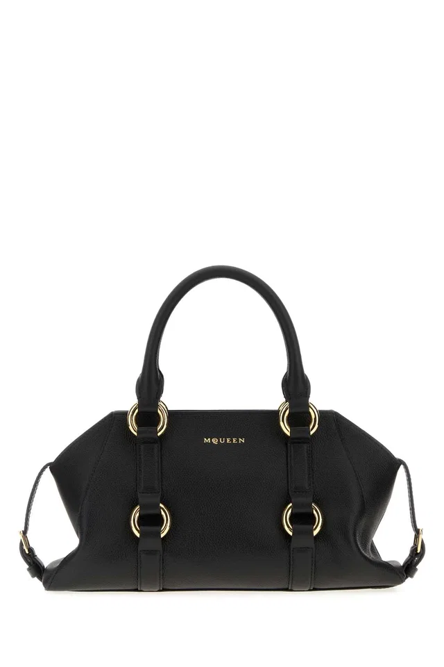Alexander McQueen Structured Calf Top Handle Bag — Black in Black Calfskin from HEWI