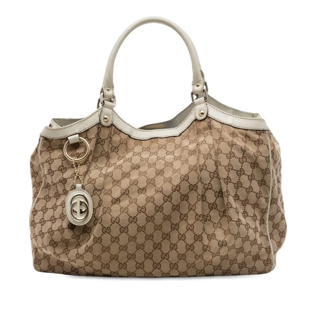 White Gucci Large GG Canvas Sukey Tote in White Canvas from Designer Revival