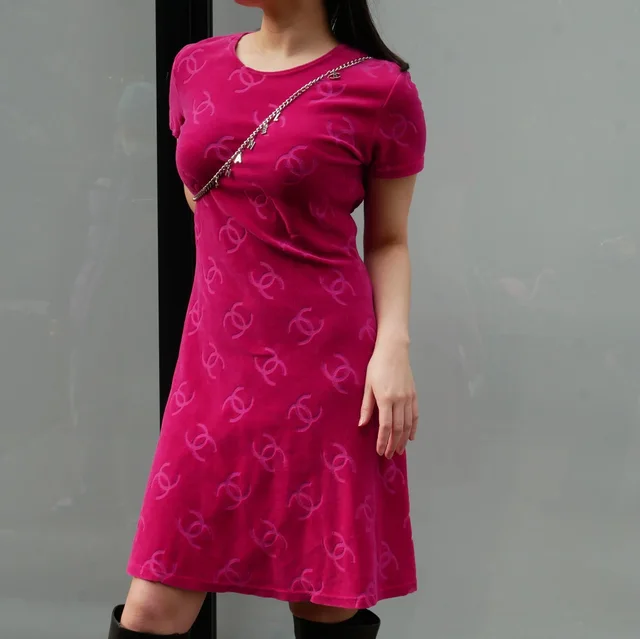 Chanel Spring 1996 Velvet CC-print T-shirt dress #40 in Velvet from AMORE Vintage Tokyo