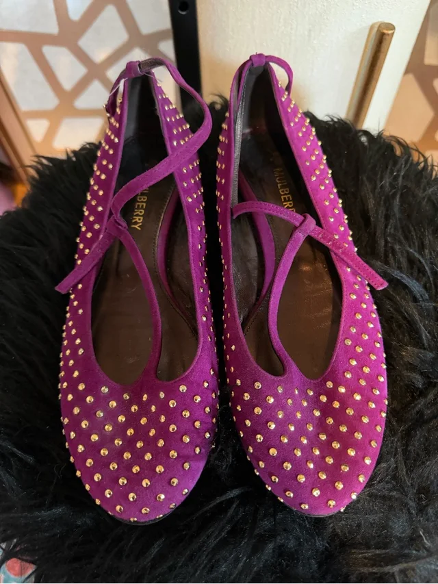 Mulberry Magenta Suede Studded Lace-Up Flats in purple|gold Suede from Poshmark
