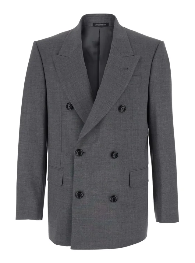 Emporio armani Grey Double-breasted Jacket with Peak Revers in Wool for Men in Grey 96% VIRGIN WOOL 4% ELASTANE from Gaudenzi Boutique, photo 1 of 1