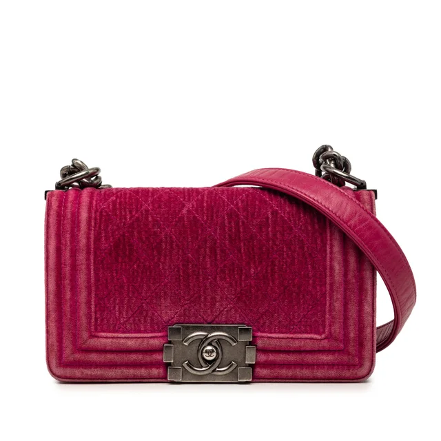 Pink Chanel Small Quilted Velvet Boy Flap Crossbody Bag in Pink Velvet from Designer Revival