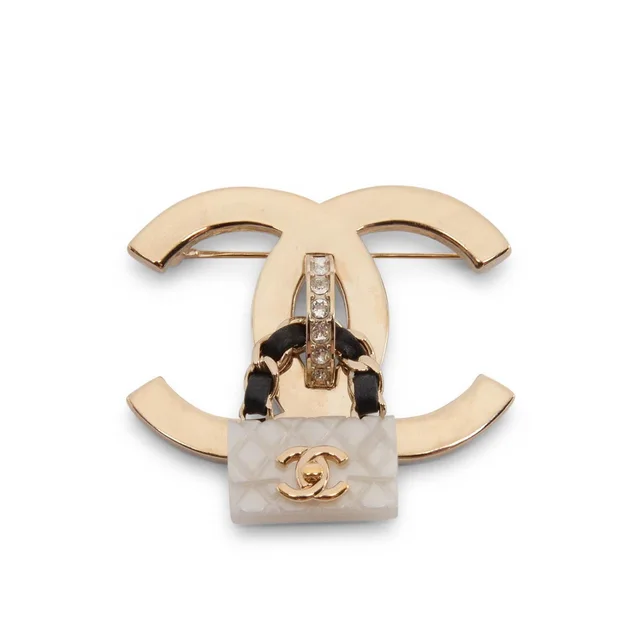 Chanel CC Bag Charm Brooch in Light Gold from Blue Spinach