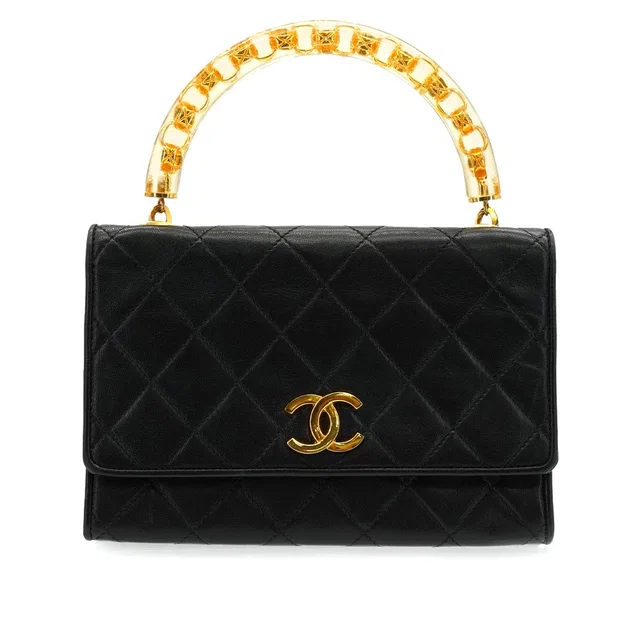 Chanel Vintage Matelasse Hand Bag Black Lamb Skin Gold Hardware in Black from Luxury Promise