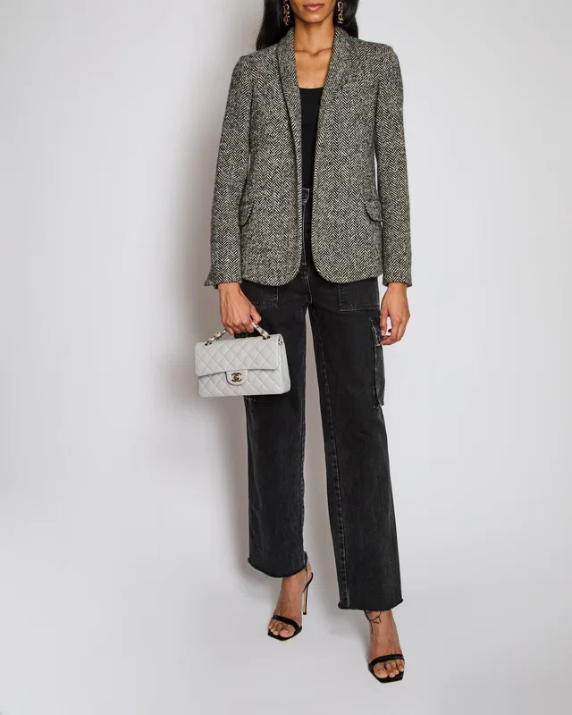 Loro Piana Black Herringbone Single Breasted Blazer Size IT 40 (UK 8) in Black Cashmere from Sellier