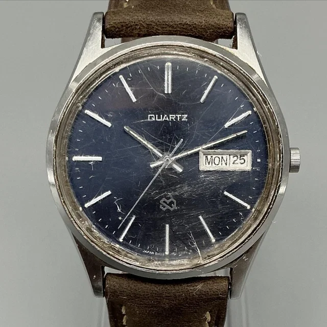 Seiko Vintage Mens Watch 34mm Blue Dial Leather Day Date 5h23-7009 New Battery in blue Leather from Poshmark